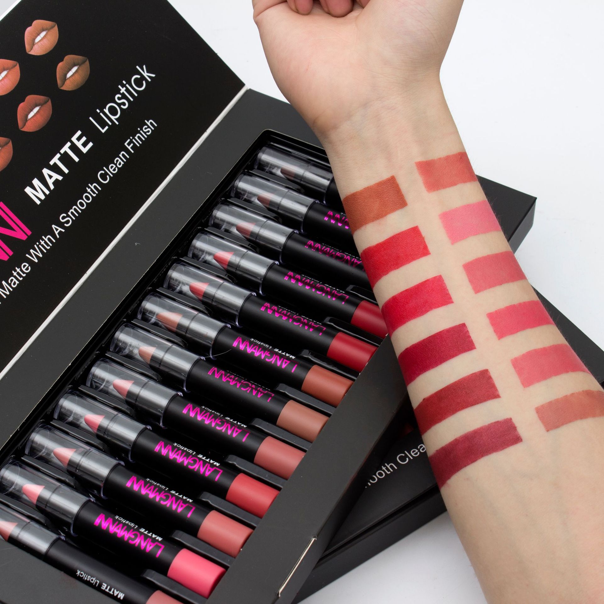 Langmanni 12-tube Velvet matte Lipstick Set, non-stick cup matte black tube lipstick Amazon details Picture