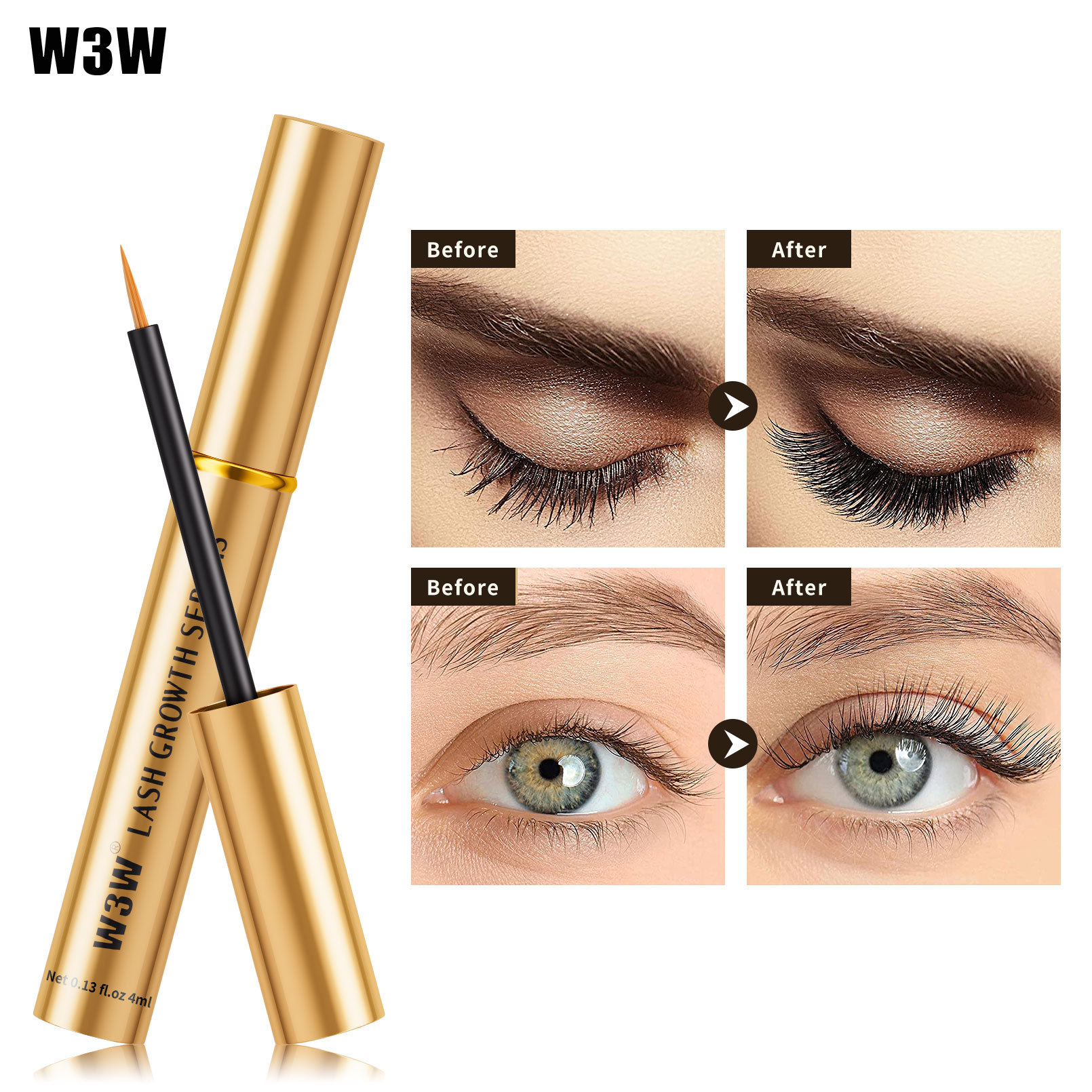 W3W Cross-border Gold Tube Thickening Mascara, Natural Thickening, transparent and colorless Mascara Base, Slimming Liquid Makeup Specification drawing