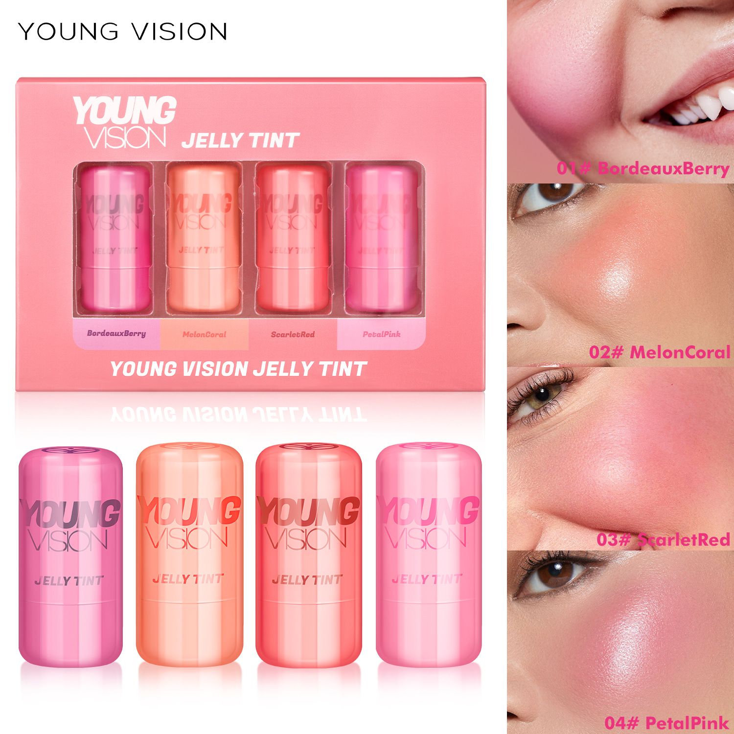 YOUNG VISION Jelly Blush Dye Lipstick 4-color Set Lip and Cheek Contouring Blush Stick full figure