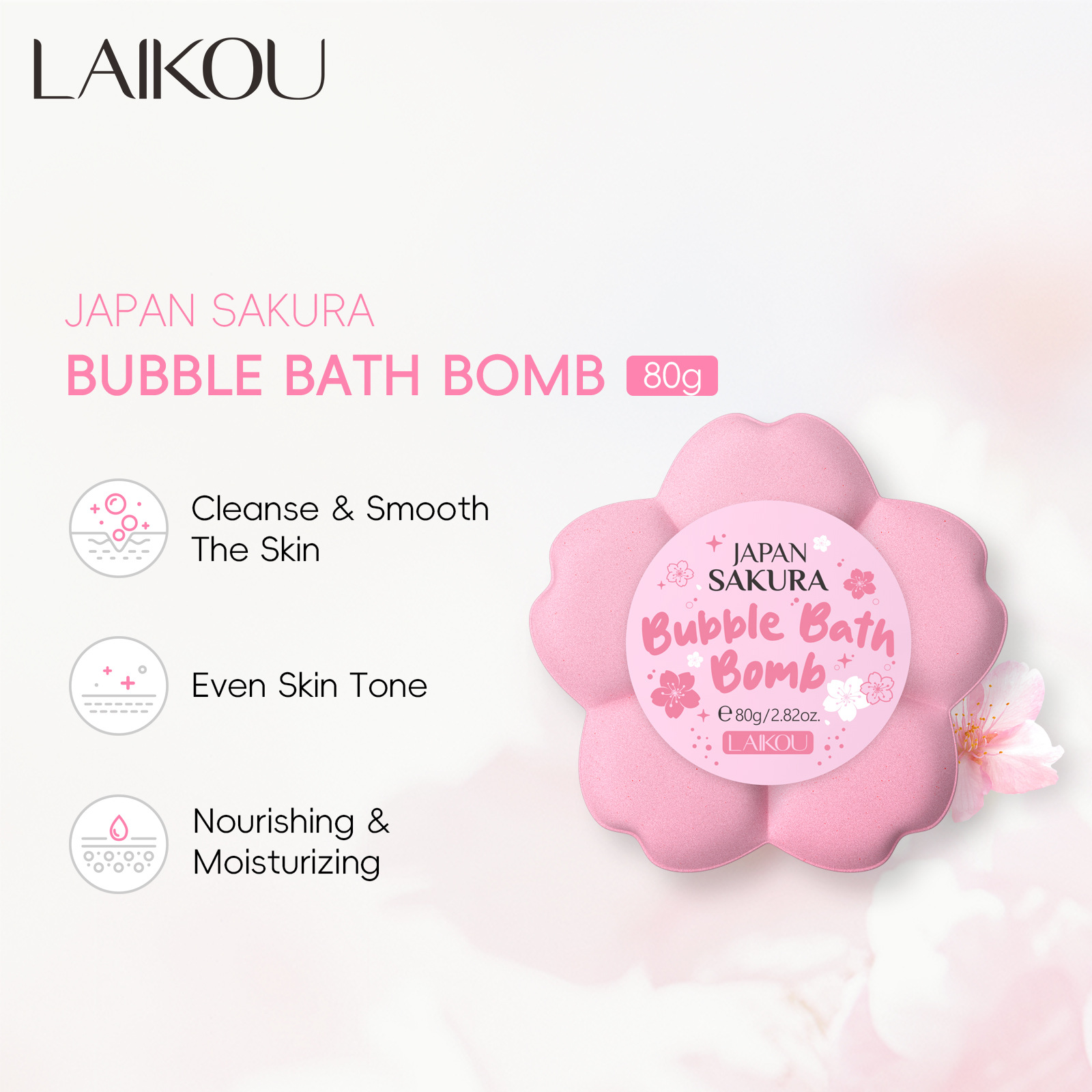 Cross-border new Sakura Explosive Bath Salt 80g bubble bath ball Amazon bubble elastic hydrates, moisturizes and cleanses pores full figure