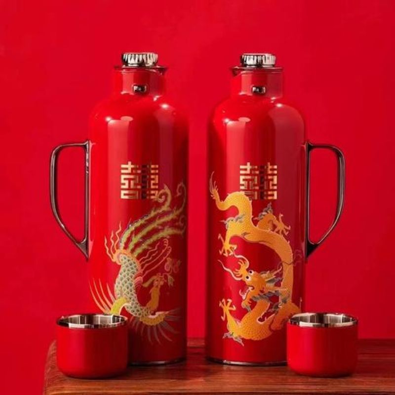 国潮：龙凤呈祥不锈钢真空大容量保温壶