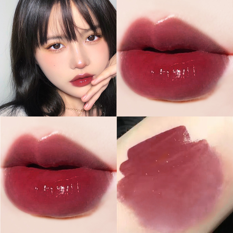 VIBELY Little Black Tube Water Light Mirror Lip Gloss Set, Non-stick cup, non-fading Glass Air Lip Gloss, Pouty lips Application Scenario