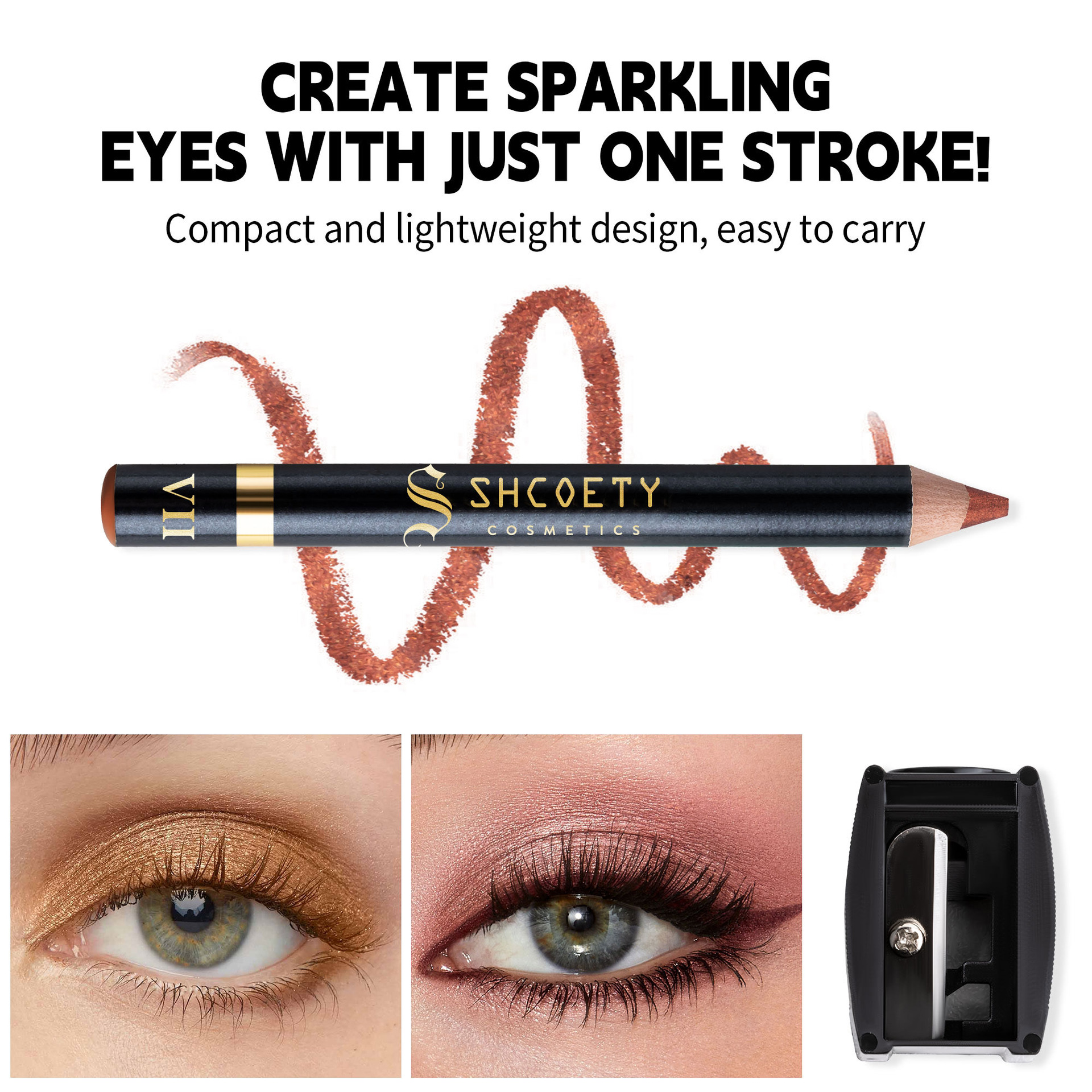 SHCOETY 12-color pearlescent eyeshadow pen set, non-smudging with pencil sharpener, eyeliner, horizontal pencil, cross-border Specification drawing