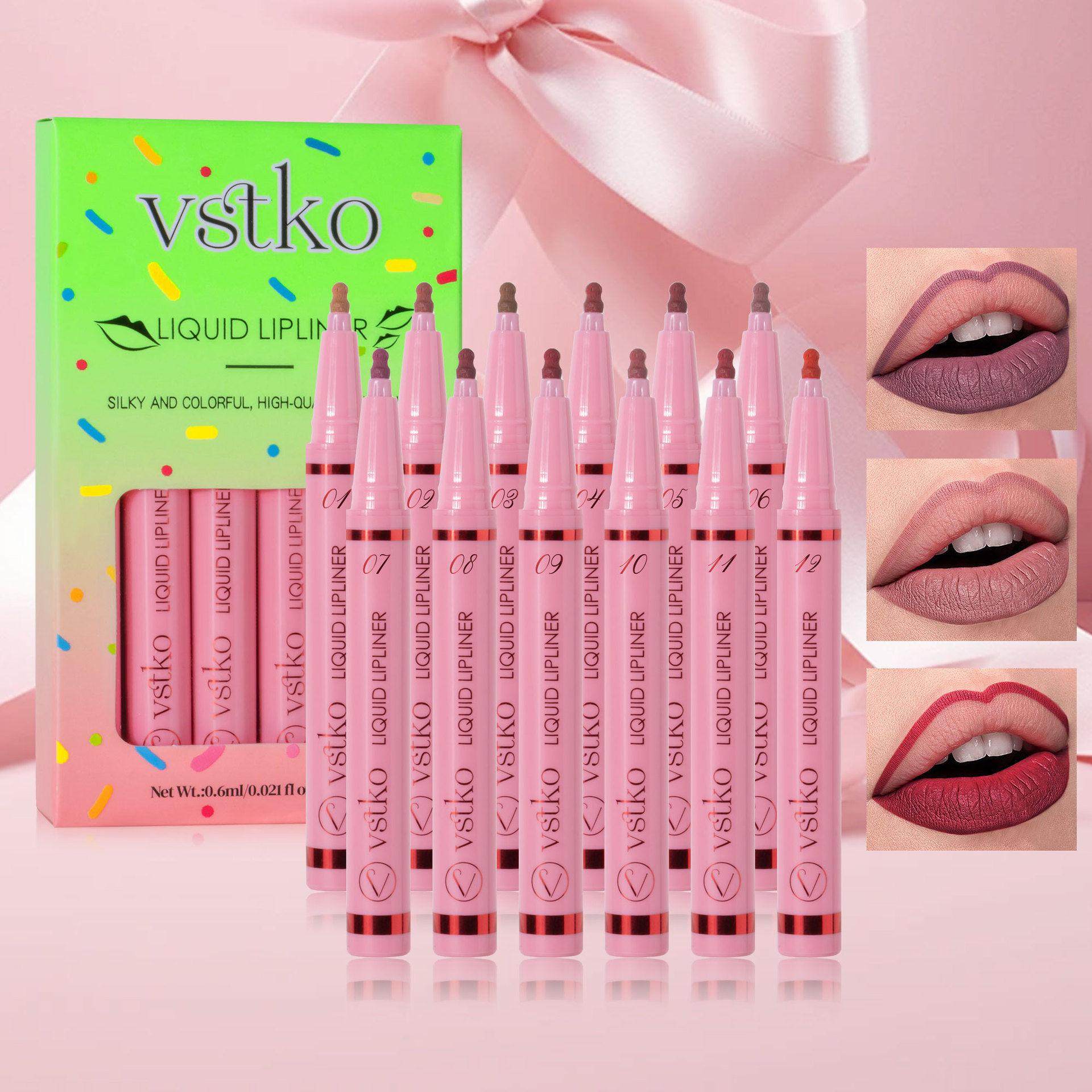 VSTKO Cross-border Gourd-tipped liquid Lip Liner Pen Set Matte, easy-to-color, waterproof and long-lasting nude Lipstick pen full figure