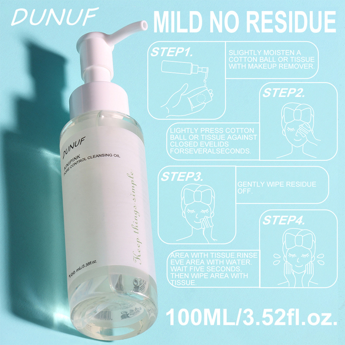 DUNUF 100ML White Makeup Remover Oil Professional Lip Makeup Remover Oil Universal for Face and Eye Use Check Responsibility Statement Application Scenario