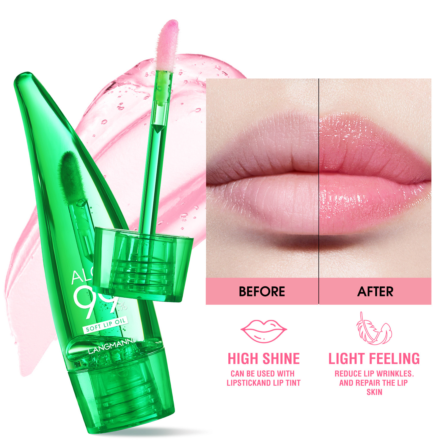 langmannni Aloe Vera Lip Gloss temperature-sensitive color-changing Lip Gloss zi Moisturizing Lip Balm Lip Oil details Picture