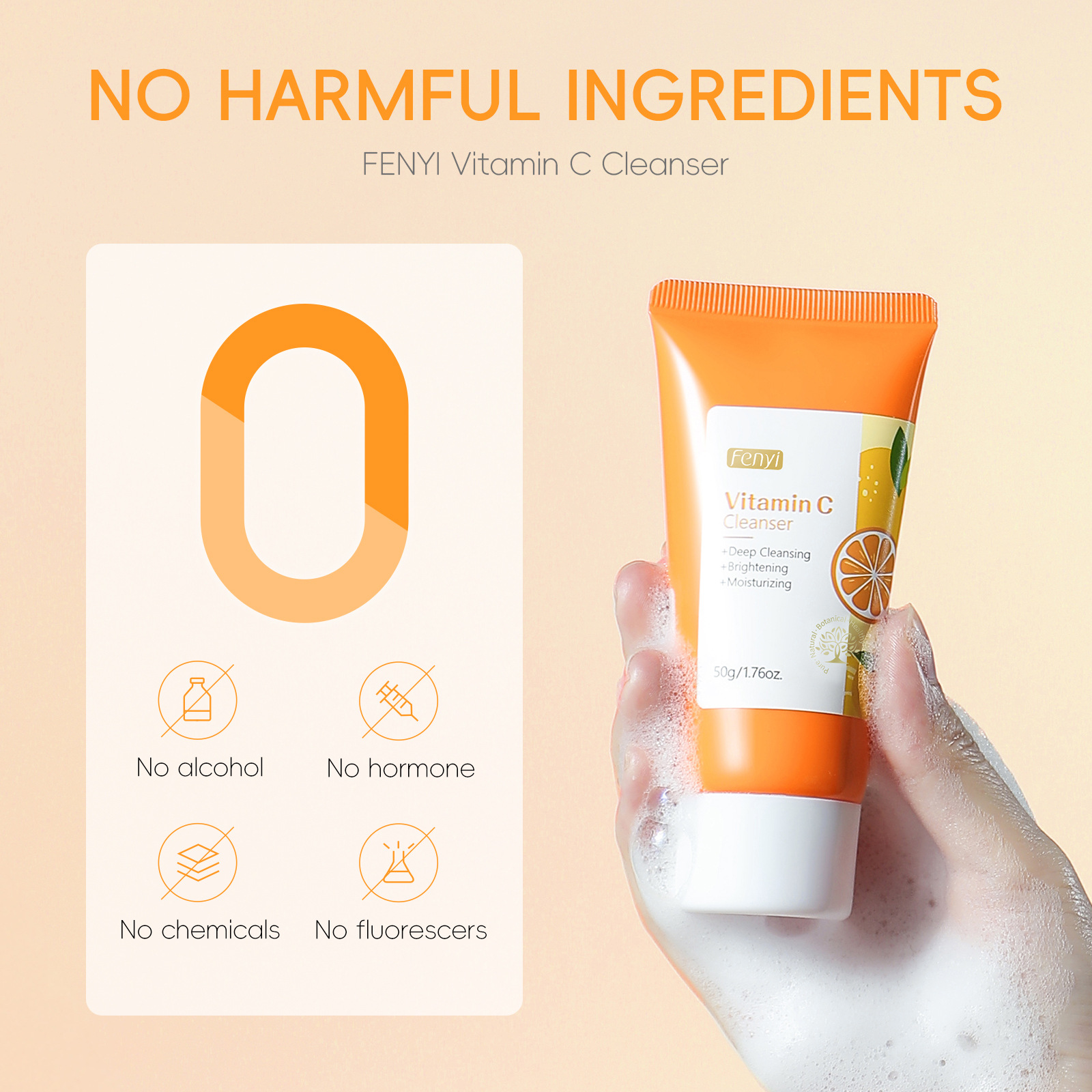 Wholesale fenyi Vitamin C Facial Cleanser 50g from the manufacturer for pore cleansing, hydration and moisturizing, cross-border Application Scenario