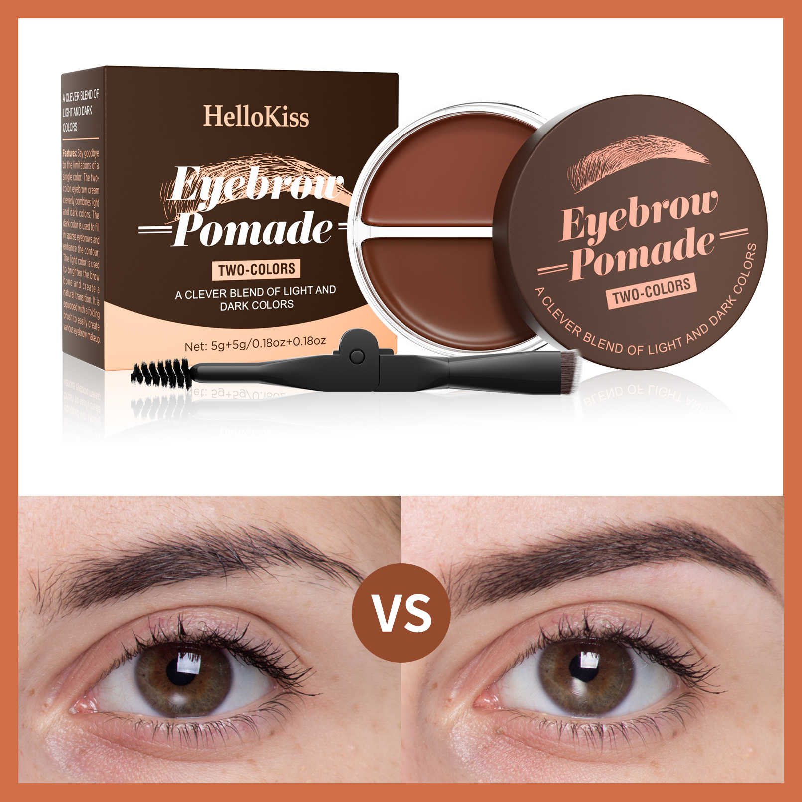 Hellokiss Two-Color Eyebrow Cream 2-in-1 Natural Long-lasting and color-enhancing Eyebrow Shaping Cream Wild Eyebrow Brow Pomade details Picture