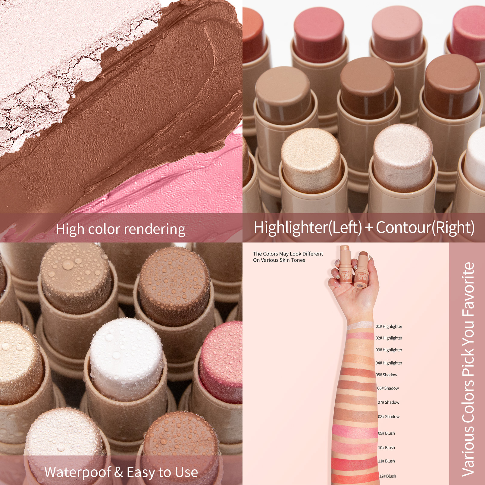 Hellokiss High-gloss Contouring Stick, Three-dimensional facial Contour Enhancement, Blush, Multi-functional Makeup Stick Bronzer Specification drawing