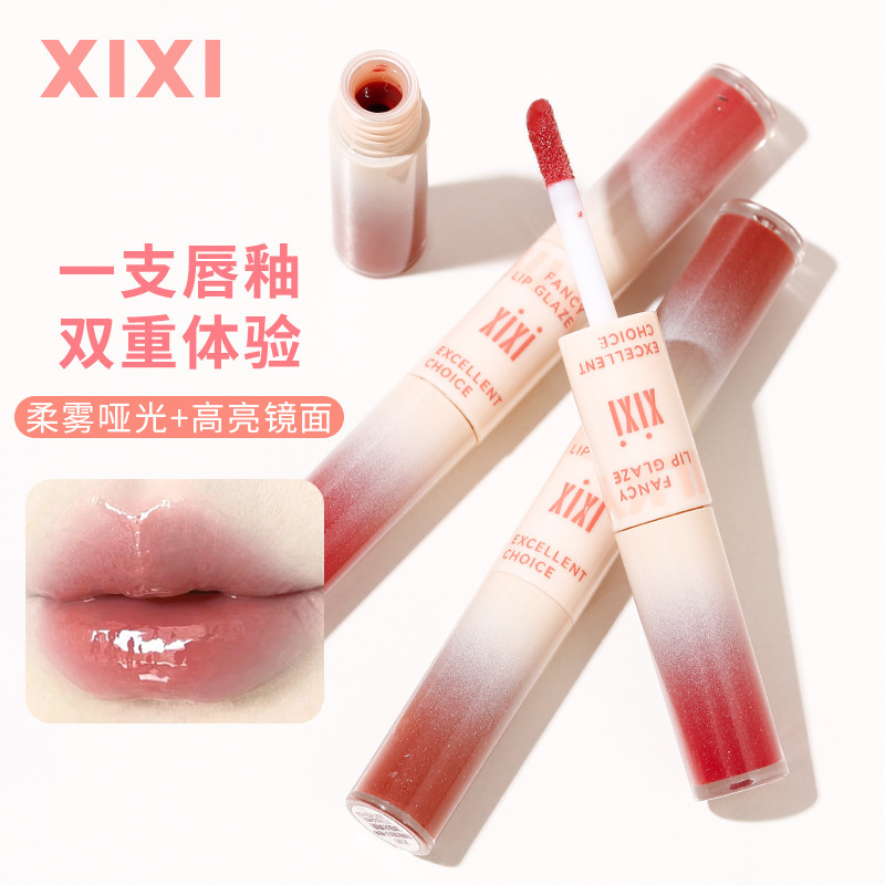 xixi's Light-Hearted Ode Double-headed Lip Gloss Matte Finish for Students to look fair without makeup, not easily stained with water, Clear Mirror Lip gloss full figure