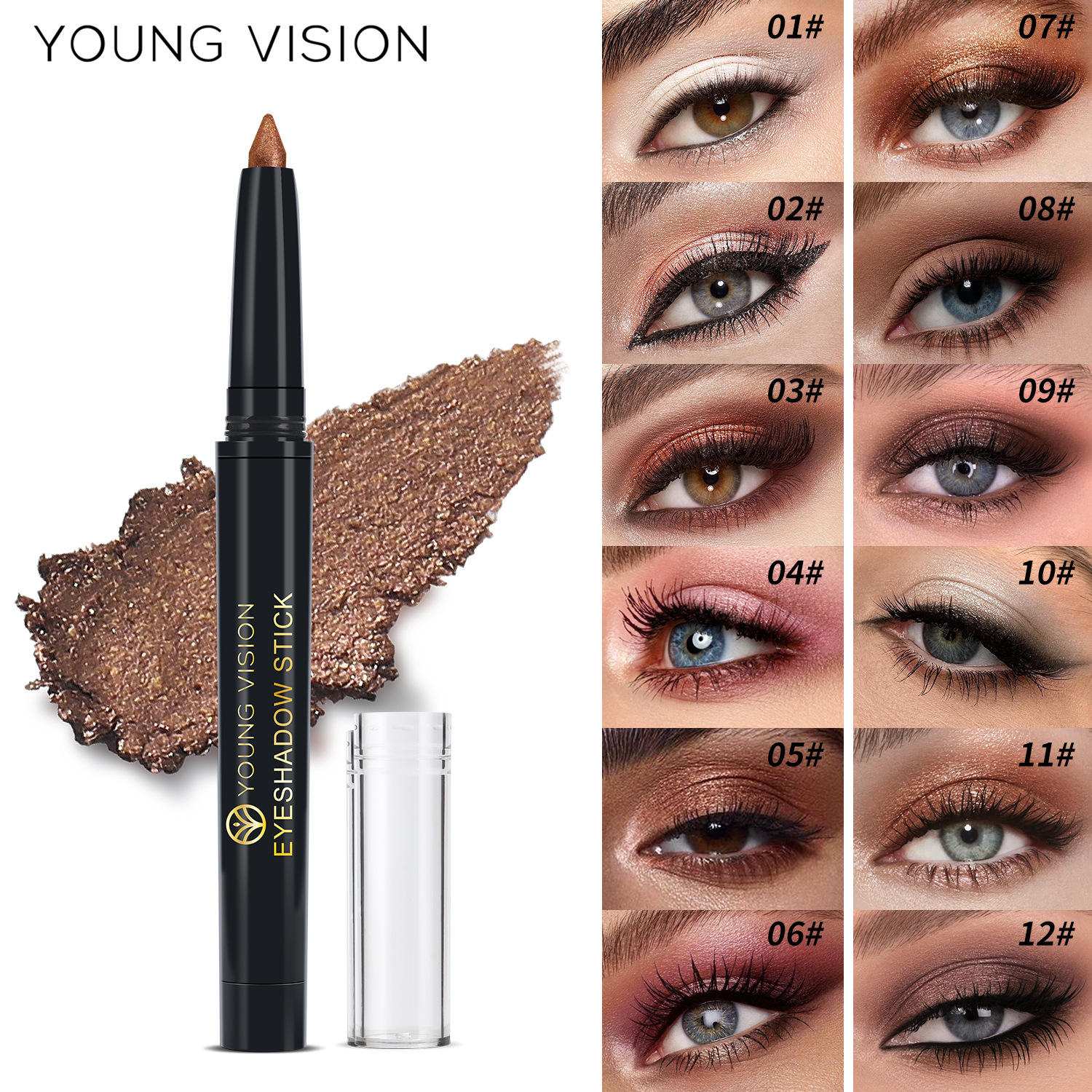 YOUNG VISION 12-color Pearlescent Rotating Eyeshadow Stick Contouring Under-Eye Makeup Colored Pen details Picture