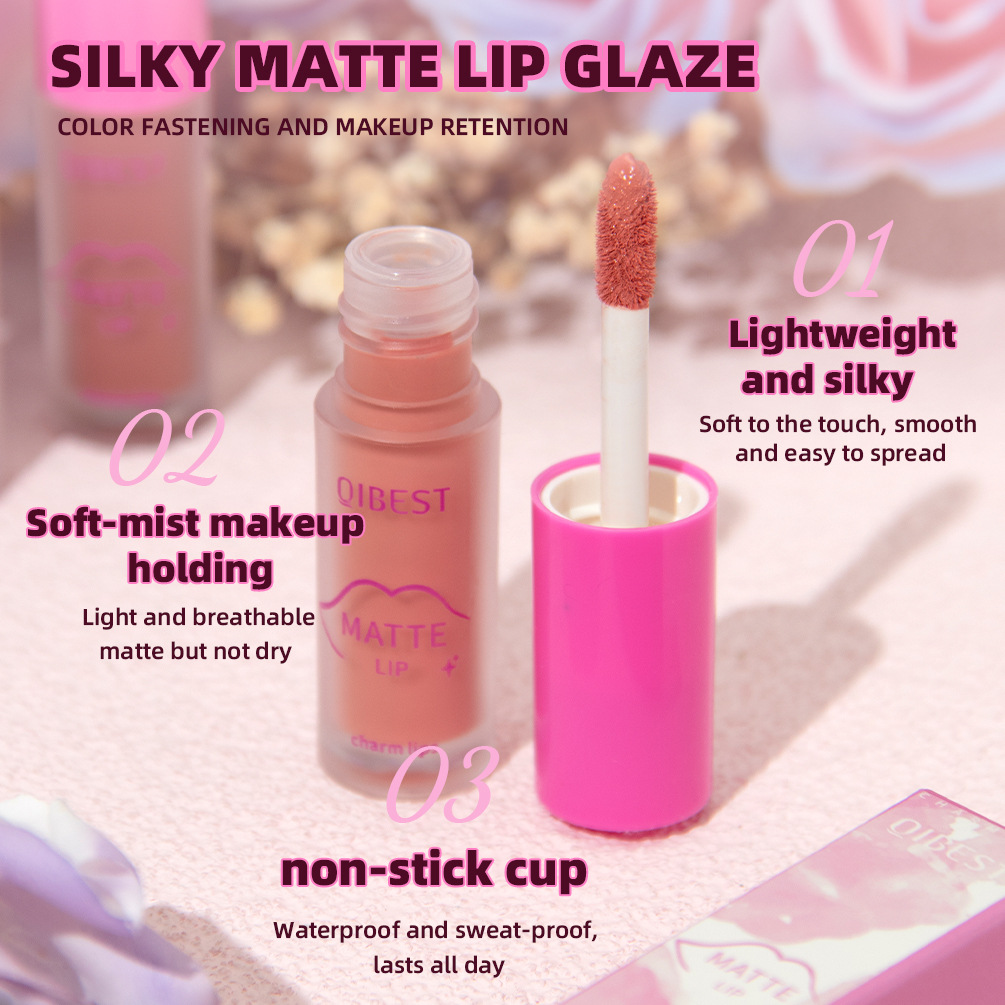 QIBEST Cross-border Smooth matte Lip Gloss, non-stick, non-fading, waterproof, moisturizing and long-lasting matte lip gloss Specification drawing