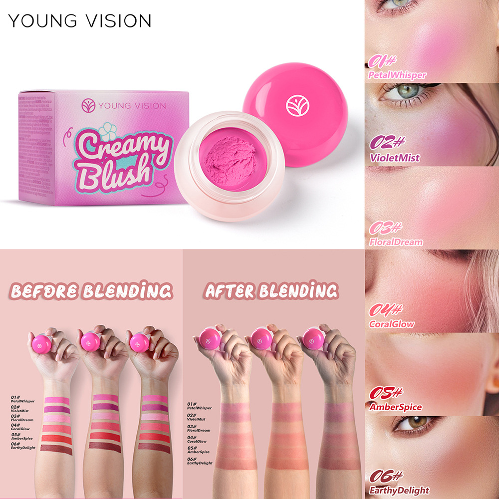 YOUNG VISION 6-color Mousse Blush Clay Nude Natural and Delicate Color Display matte Velvet Blush Specification drawing