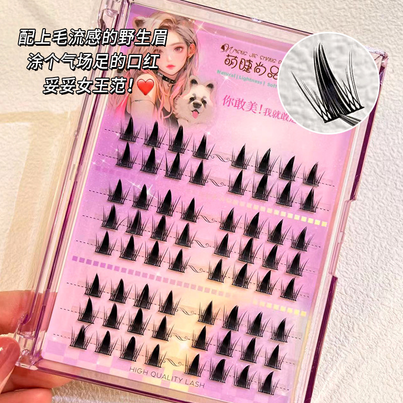 Mengjie Shangpin Naughty Elf thick false eyelashes, single cluster segmented comic Barbie lazy person light European and American photogenic eyelashes Specification drawing
