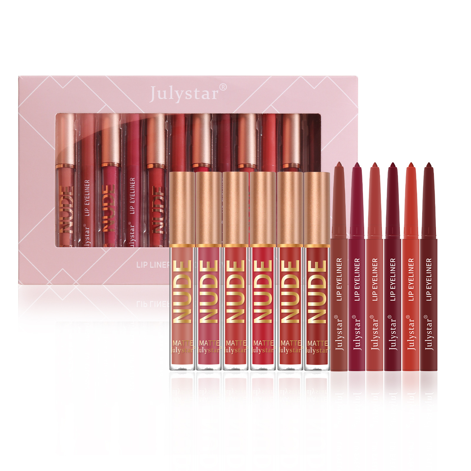 Julystar Makeup bestseller Non-stick cup mouth red pen Cross-border European and American waterproof long-lasting matte lip gloss lip liner pen Item Picture