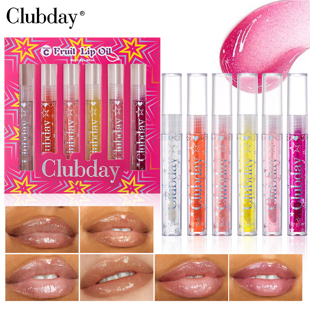 Clubday Long-lasting Mirror Pearl Lip Gloss 6-piece Set Moisturizing and Hydrating Transparent Water Light Lip oil Makeup full figure