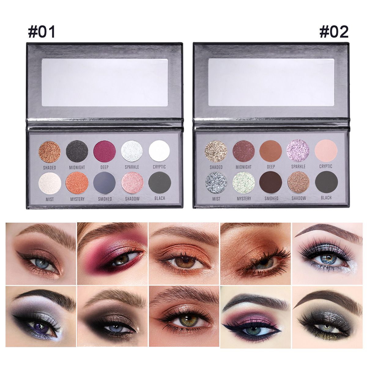 Cross-border MAFFICK 10-color Shadow Disc BLACK Smoky Eye Makeup with Sparkling Pearl Eyeshadow New wholesale full figure