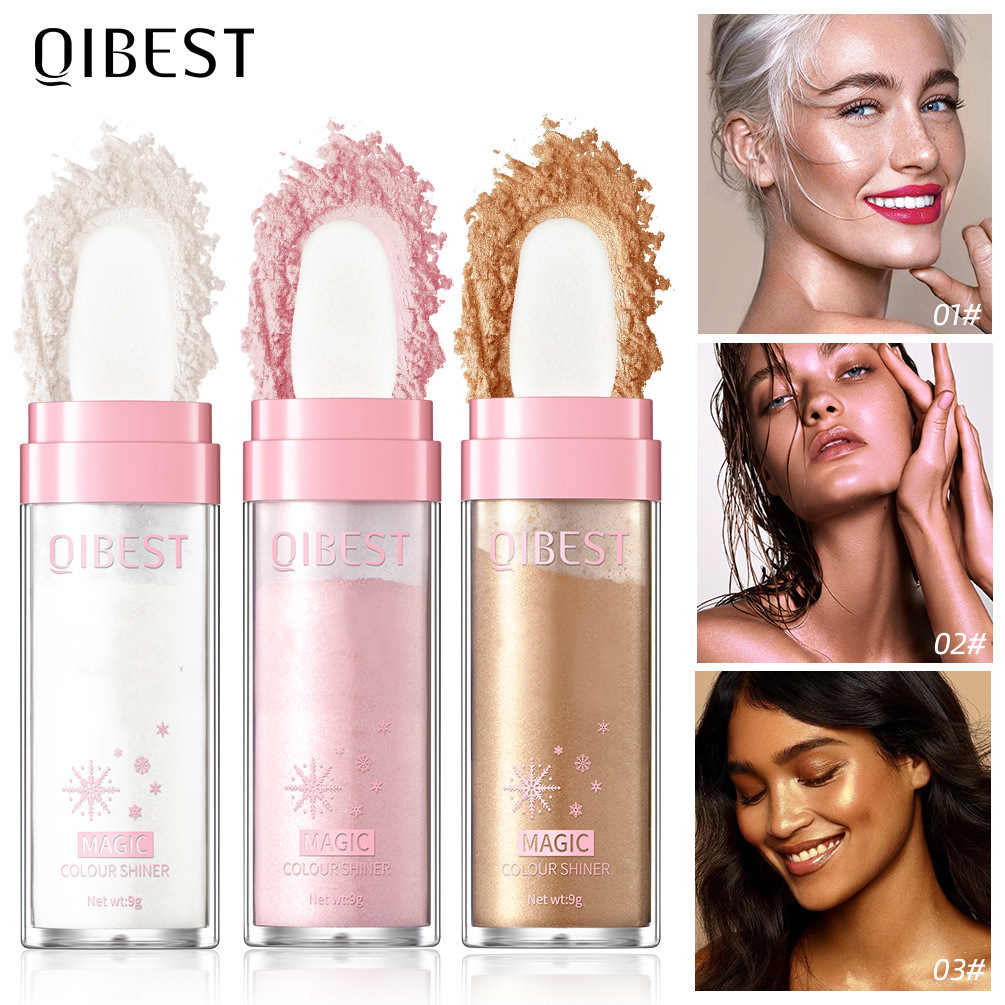 QIBEST High-Gloss Pat Powder, High-gloss Pearlescent Sparkling Fairy Powder, Full-body brightening Natural Three-dimensional Loose Powder, Contouring Powder full figure