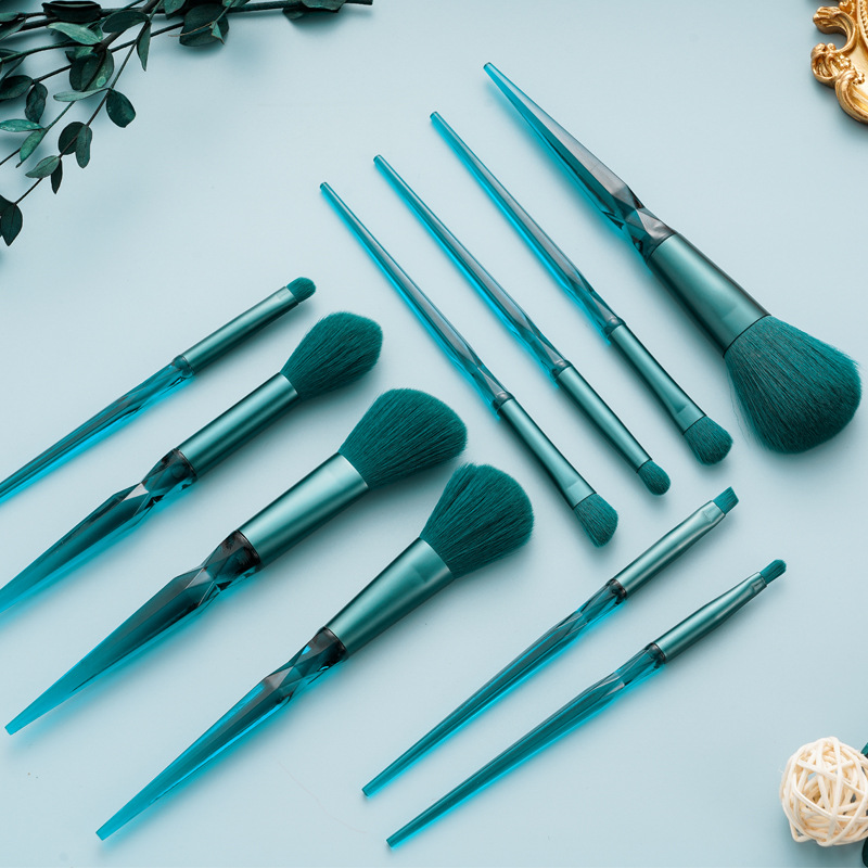 New 10-piece diamond crystal handle makeup set brush, dark green and bright red eyeshadow brush, loose brush, cross-border beauty tool details Picture