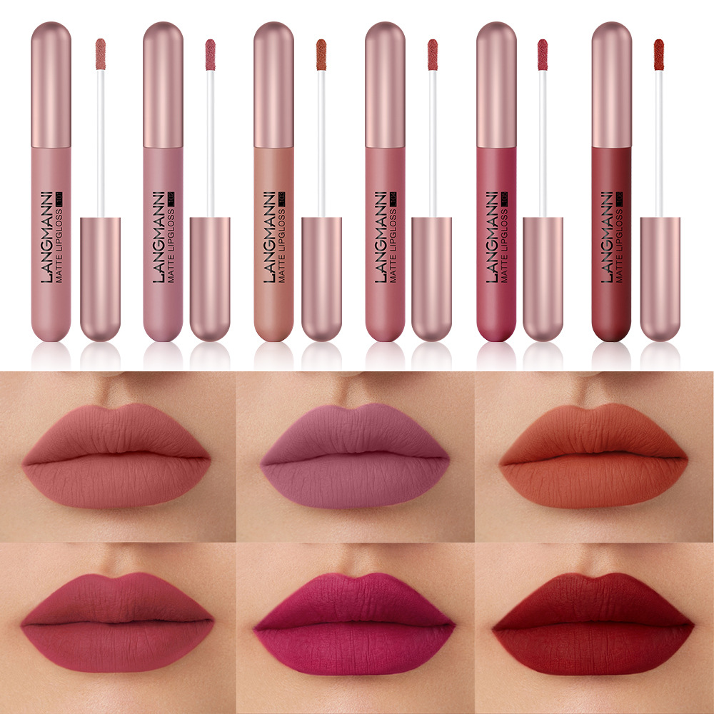 Langmanni's new matte lip gloss set, 6-piece lip gloss set, velvet lipstick, cross-border makeup Specification drawing