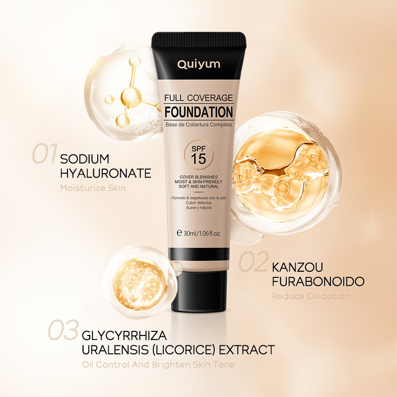 Cross-border Quiyum Full Coverage Foundation 30ml (Color Box) Concealing and brightening Skin Natural Light Foundation details Picture