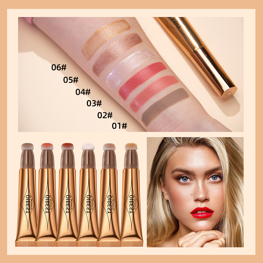 QIBEST multi-functional makeup pen, Blush, highlighter Contouring pen, pearlescent fine sparkle, matte finish naturally brightens facial makeup full figure
