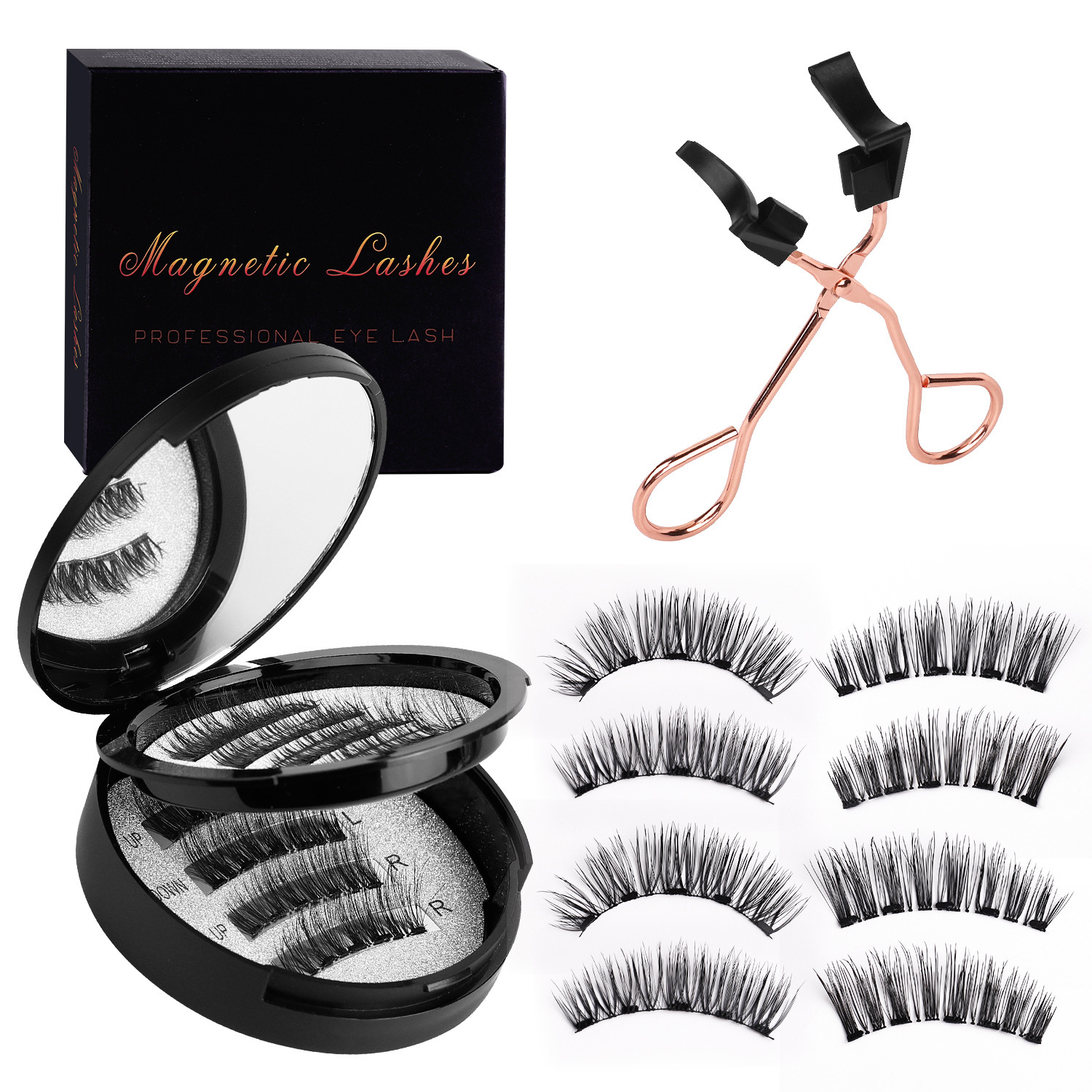 Factory direct supply of magnetic false eyelash clips set, double-layer mirror box, natural and natural false eyelash style wholesale Item Picture