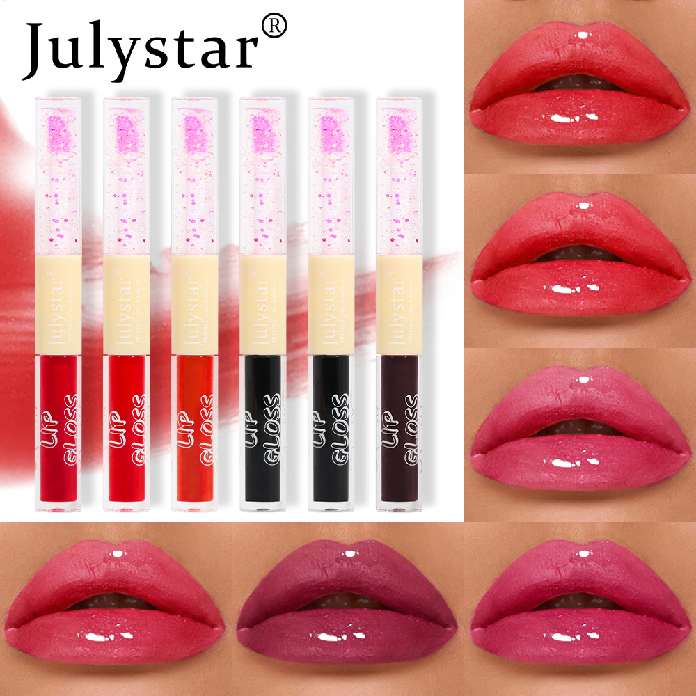 Cross-border European and American makeup double-headed pearlescent water gloss lip gloss, natural and long-lasting non-stick, cup dudu lip gloss wholesale for export full figure