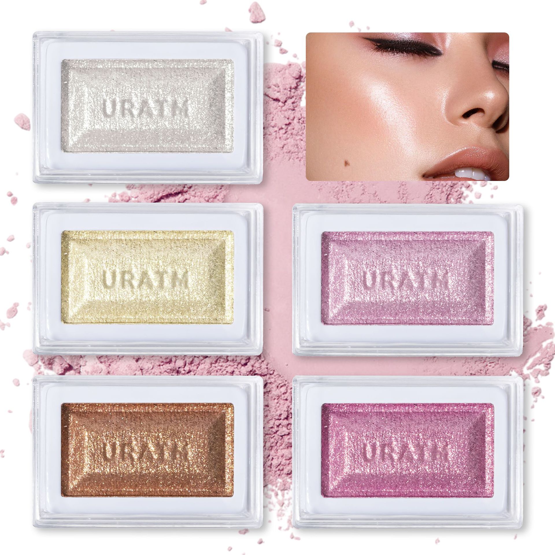 New cross-border single-color blush, rouge, high-gloss powder, natural brightening, glitter and pearlescent three-dimensional powder compact makeup products from Europe and America full figure