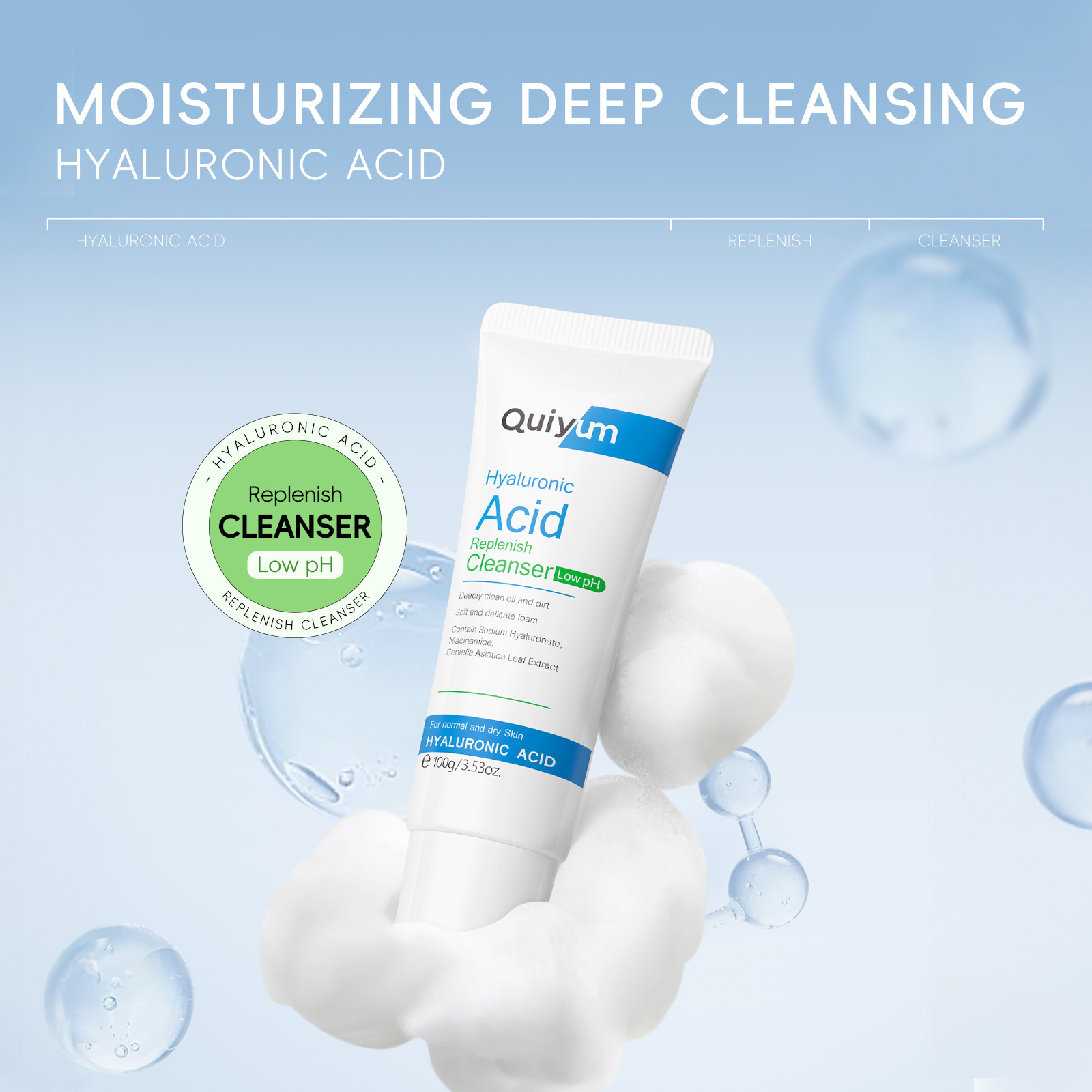 Cross-border quiyum hyaluronic acid Facial Cleanser 100g facial cleansing and skin care products, facial cleanser manufacturer in stock wholesale details Picture