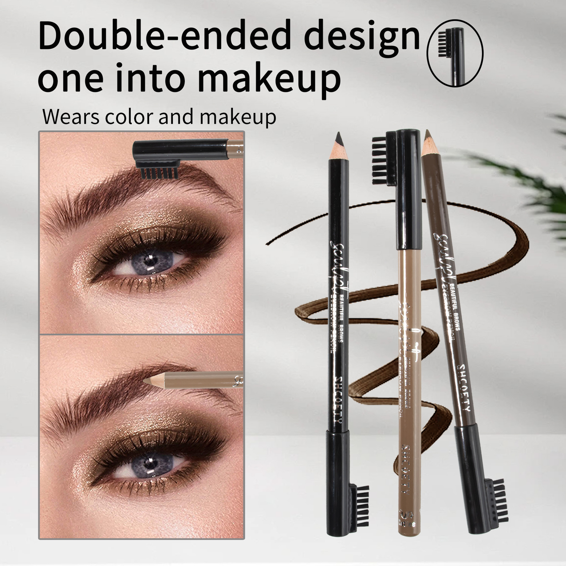 SHCOETY eyebrow brush, a wooden eyebrow brush, is waterproof, does not smudge or fade. It is a natural multi-color makeup pen that crosses borders full figure