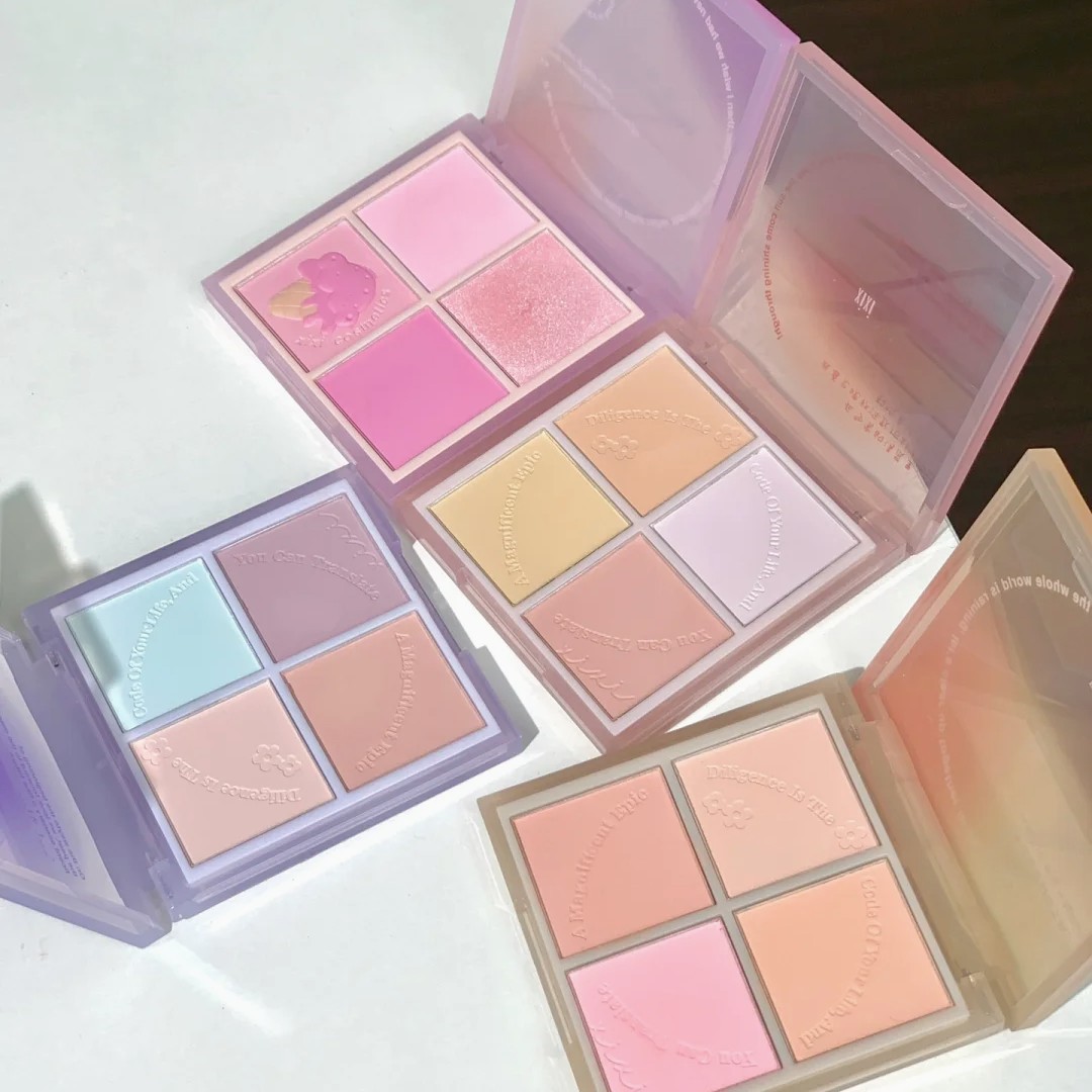 xixi heads to sunset. Four-color blush for contouring and brightening, daily whitening, energetic girl. Peach matte blush makeup Application Scenario