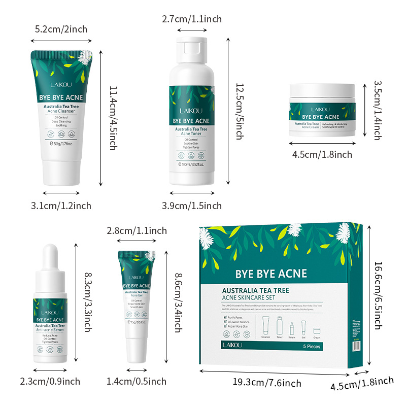 LAIKOU Australian Tea Tree Five-piece Facial Care Set: Facial Cleanser, Cream, toner, Essence and Gel in stock Item Picture