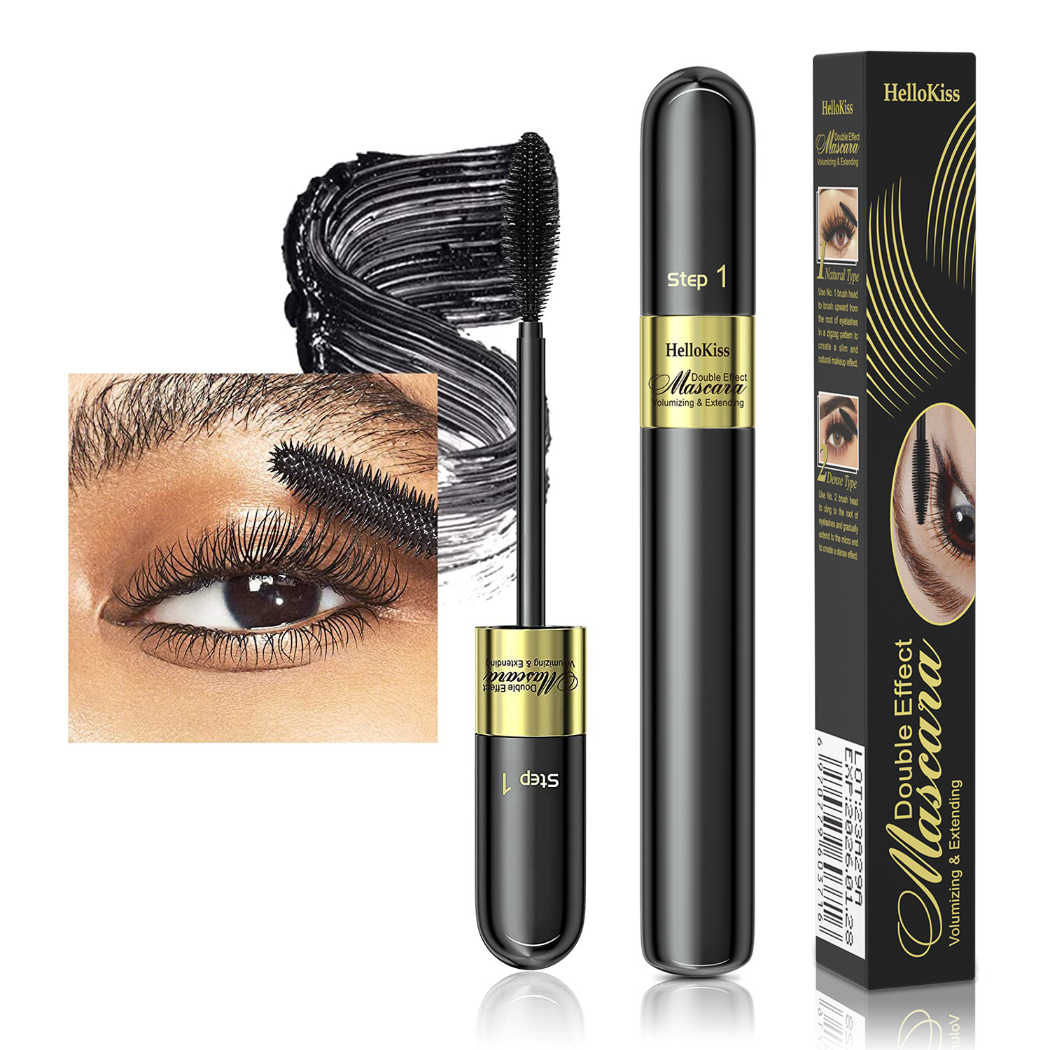 HelloKiss Dual-Effect 4D Mascara 2-in-1: Long, Curly, Thick, non-smudging, waterproof Mascara for Cross-border use full figure