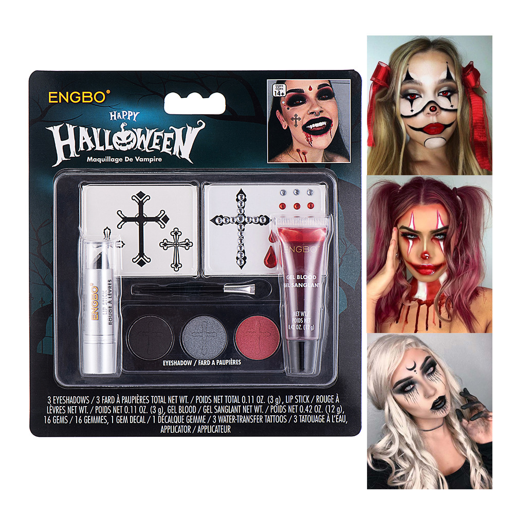 Halloween costume cosmetics Cross-border black lipstick, smoky eye makeup, blood plasma stickers, Halloween painting set full figure