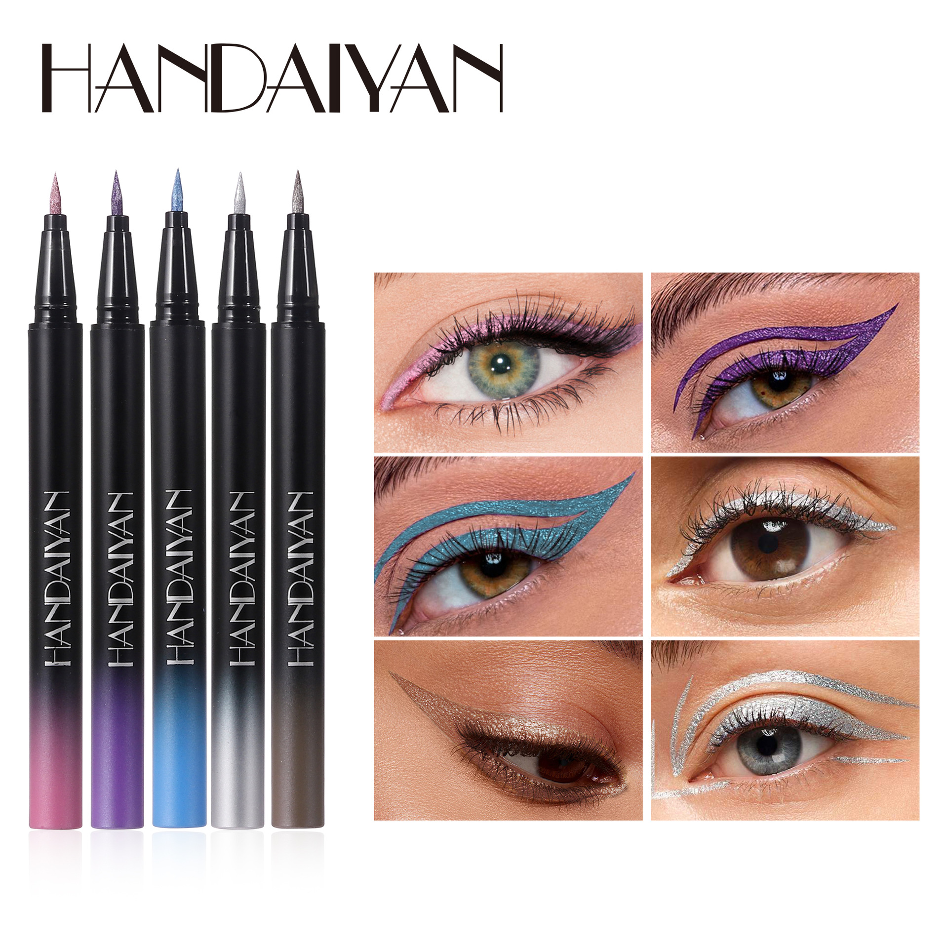 Cross-border metallic color eyeliner liquid pen set, waterproof and non-smudging handaiyan Eye Makeup colored eyeliner pen details Picture
