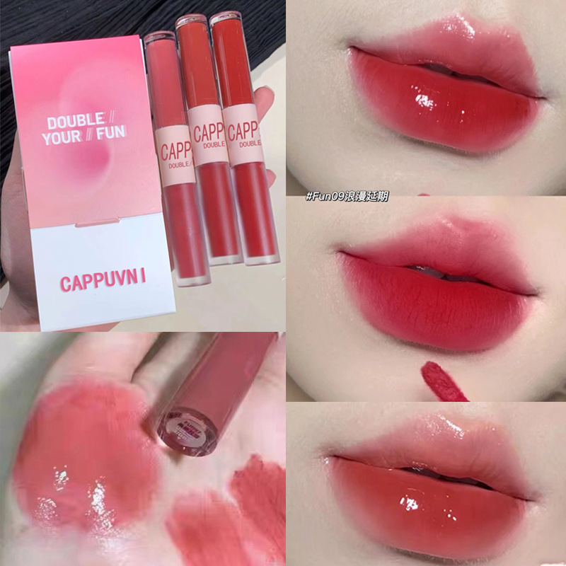 Cappuvini's new color fun double-head lip gloss mirror-like water gloss lip gloss is a domestic beauty lipstick with high appearance standards for students full figure