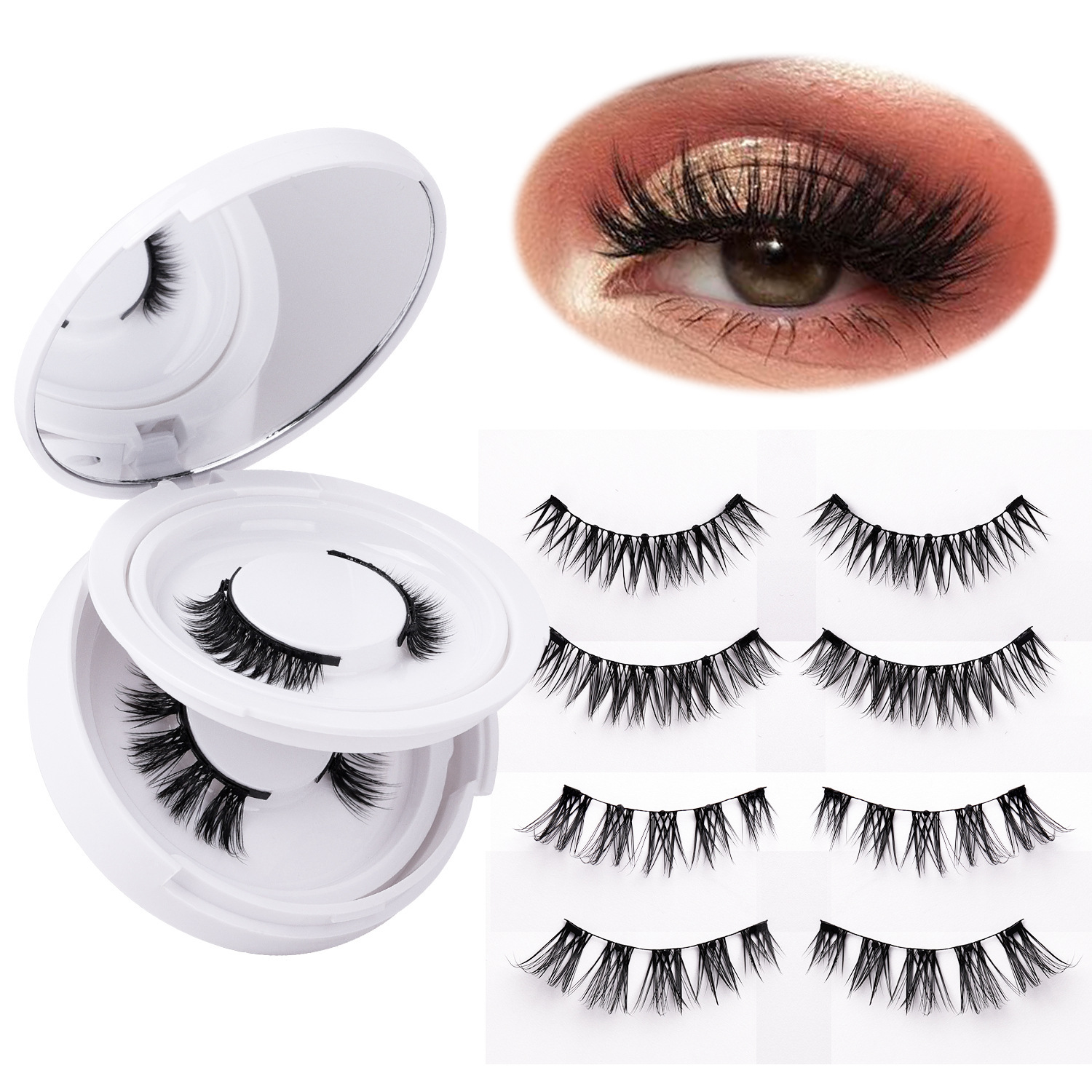 Wholesale of new two-pair magnetic false eyelashes from Europe and America, glue-free double-layer small round magnetic ultra-light magnet eyelashes Specification drawing