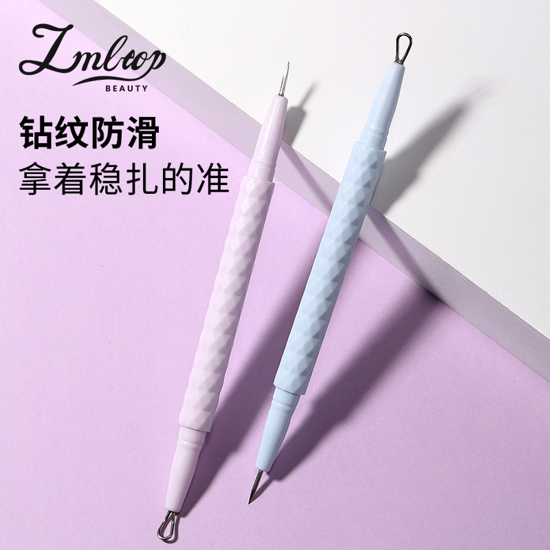 LMLTOP Acne Needle, single-tube L-shaped pressure ring head, diamond-shaped double-head dual-purpose acne needle, pimple picking needle SY555 Specification drawing