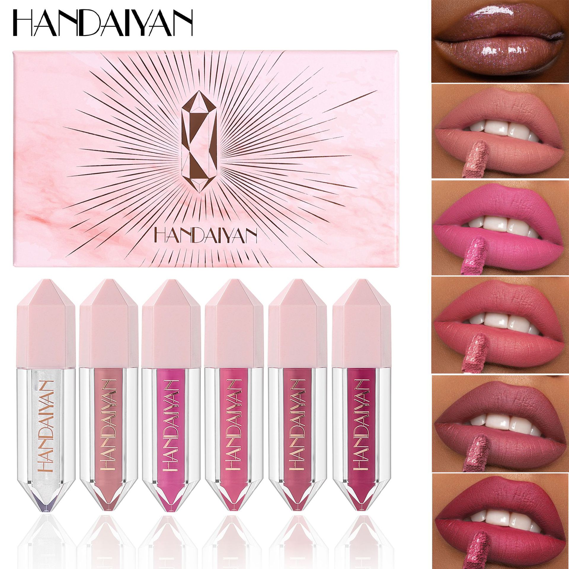 Cross-border Lip Gloss Set Matte Waterproof, Non-fading and non-sticking Cup HandAIyan 6-color matte Lip gloss set full figure