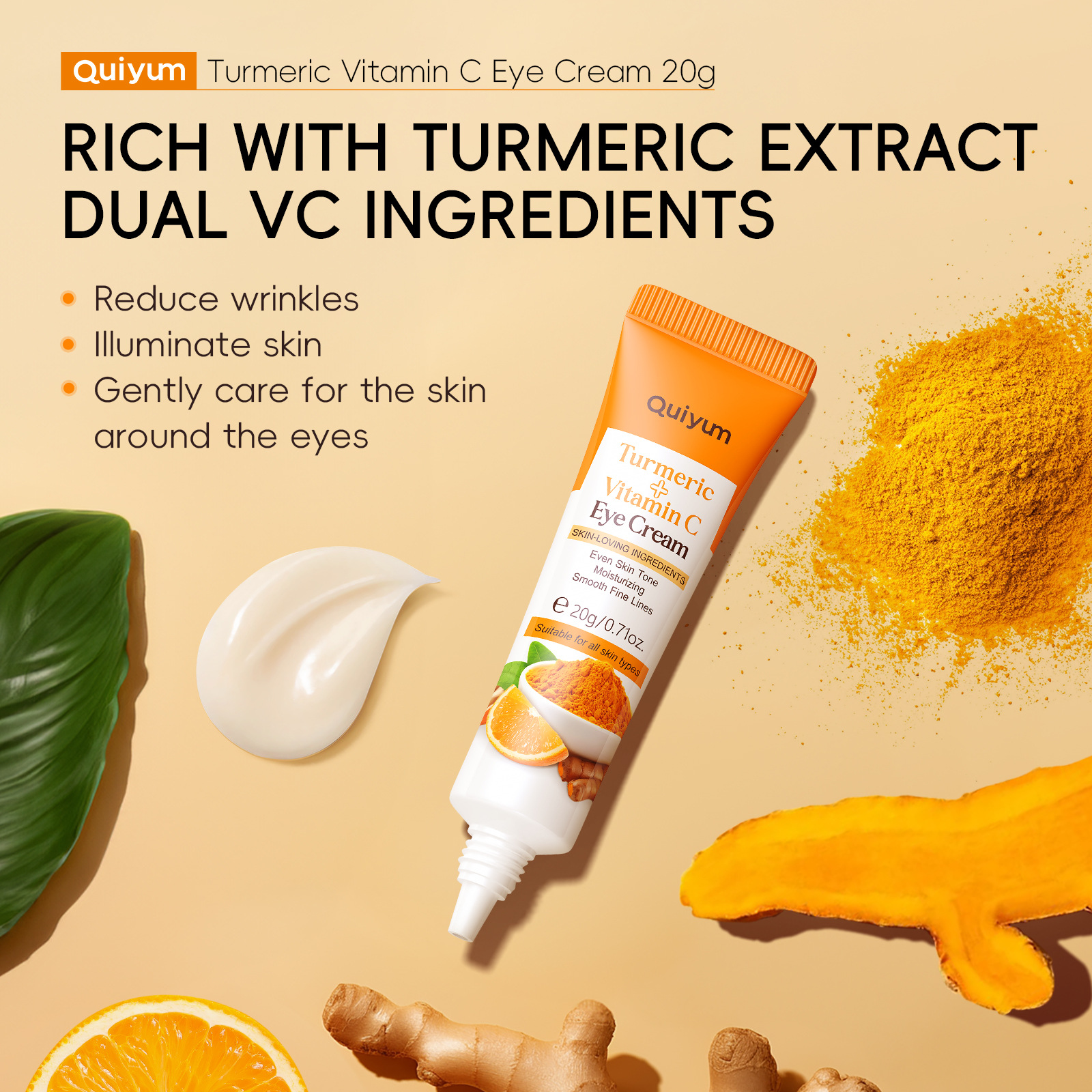 Cross-border new product QUIYUM Turmeric Vitamin c Eye Cream 20g hydrating and moisturizing, English packaging, wholesale in stock details Picture
