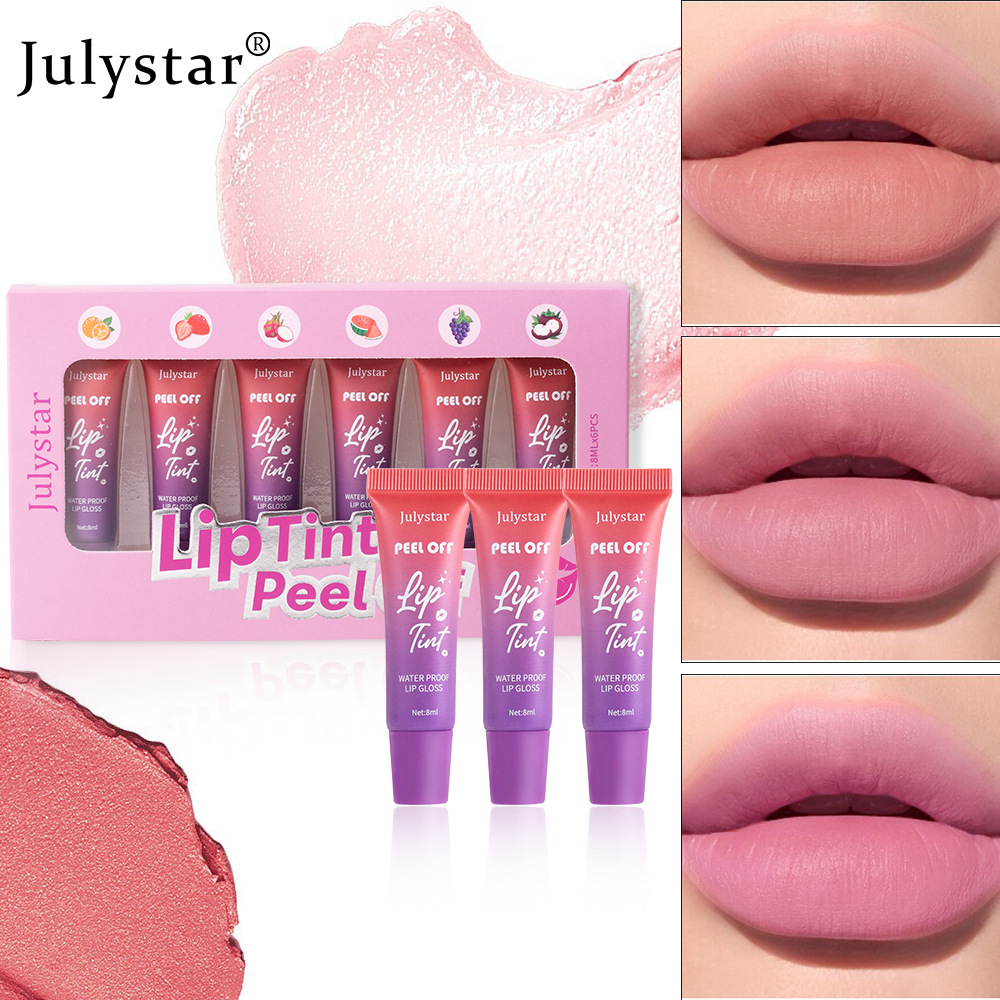 Julystar's best-selling lip peel-off lipstick with a base color, long-lasting waterproof matte, fruit-flavored peel-off lip gloss set Specification drawing