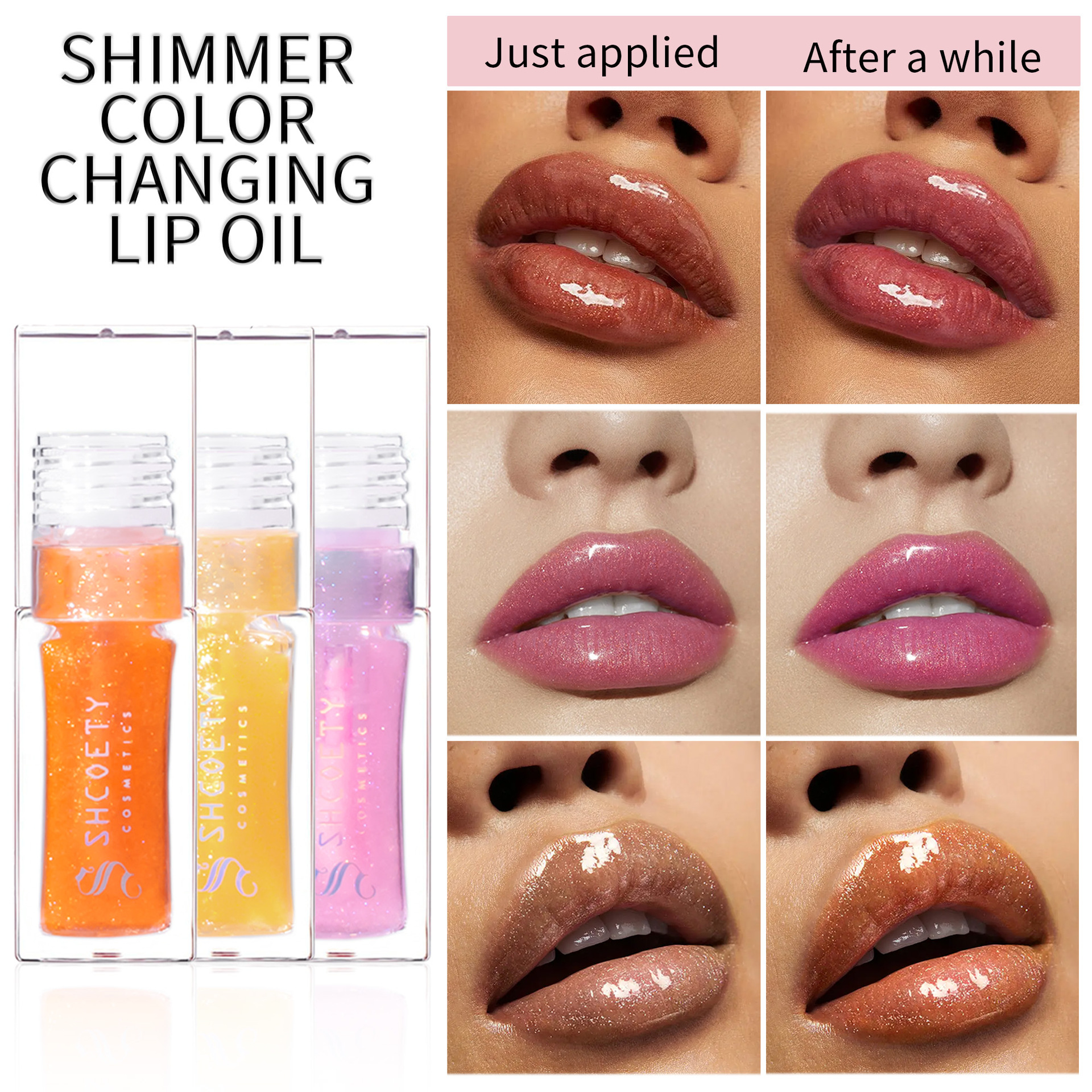 SHCOETY Cross-border Thermochromic Lip Oil Set: Moisturizing, hydrating, easy to color, pearlescent, fine shimmering, color-changing lip gloss, pouty lips Specification drawing