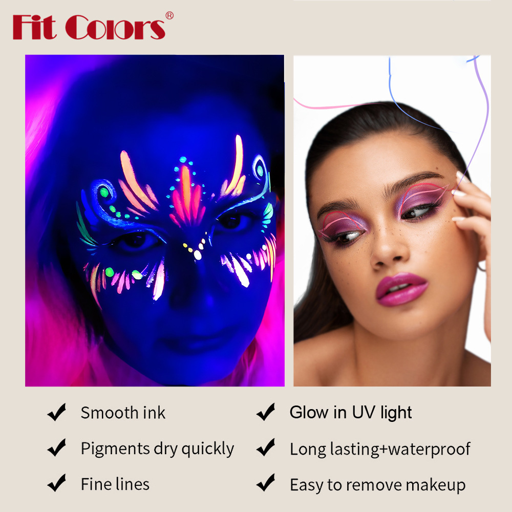 Fit Colors 12-color UV Fluorescent eyeliner Pen Face and Body Painting Pen wholesale for festivals, stages and parties details Picture