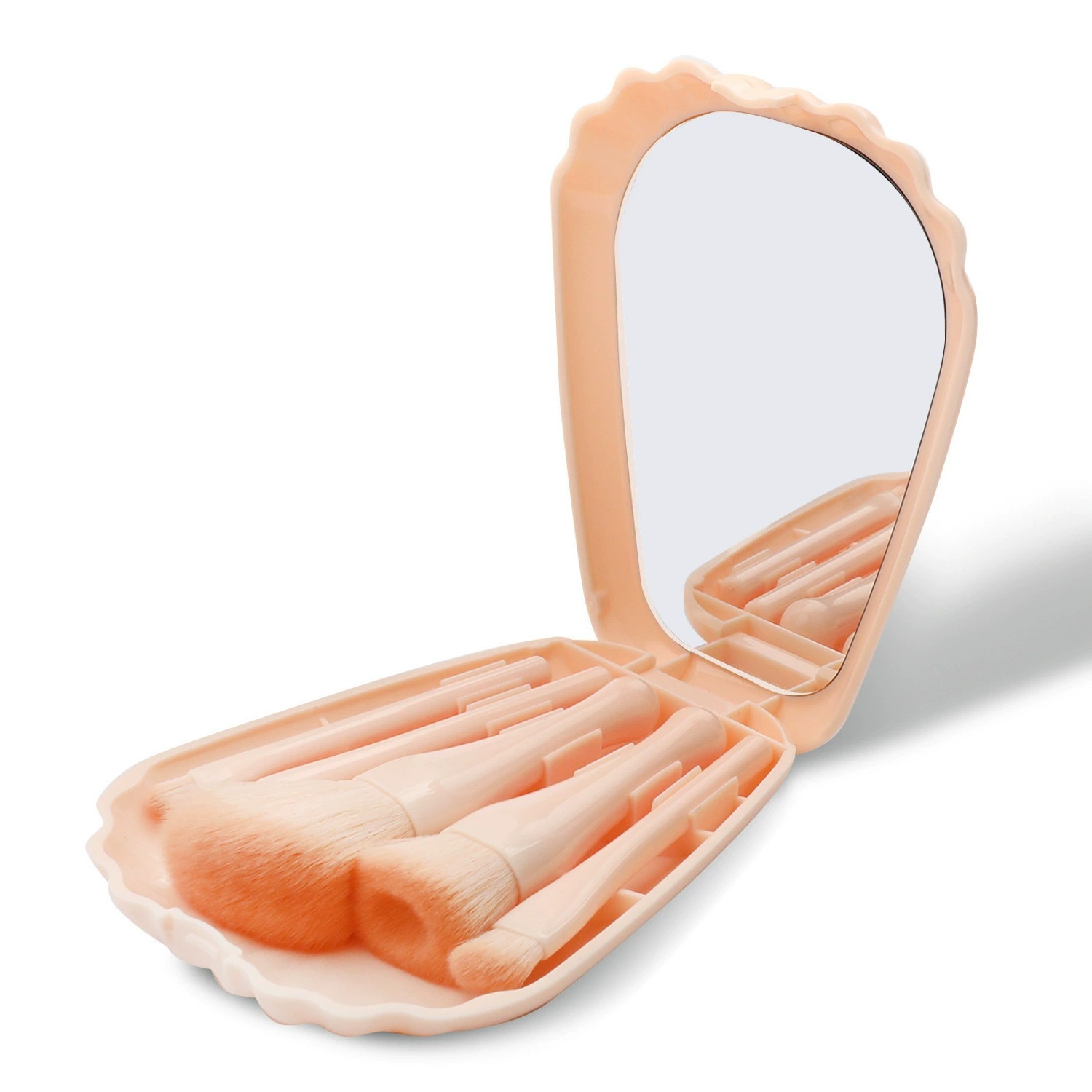 New highly popular 5-shell makeup brush with mirror mini portable beauty expert travel concealer and contouring set brush Item Picture