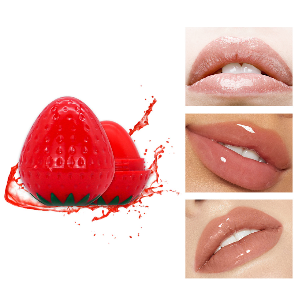 The new cross-border strawberry cute lip balm provides long-lasting moisture and helps to reduce lip lines. It is a lip base lip balm that makes your lips plump full figure