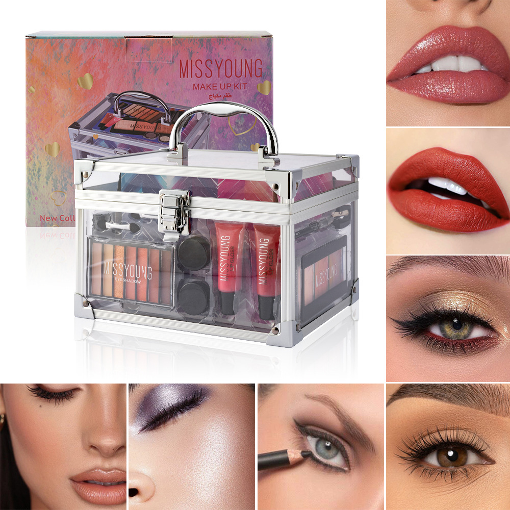Cross-border cosmetics set, non-stick cup mouth red eyeshadow blush full set contour modification makeup tools suitcase full figure