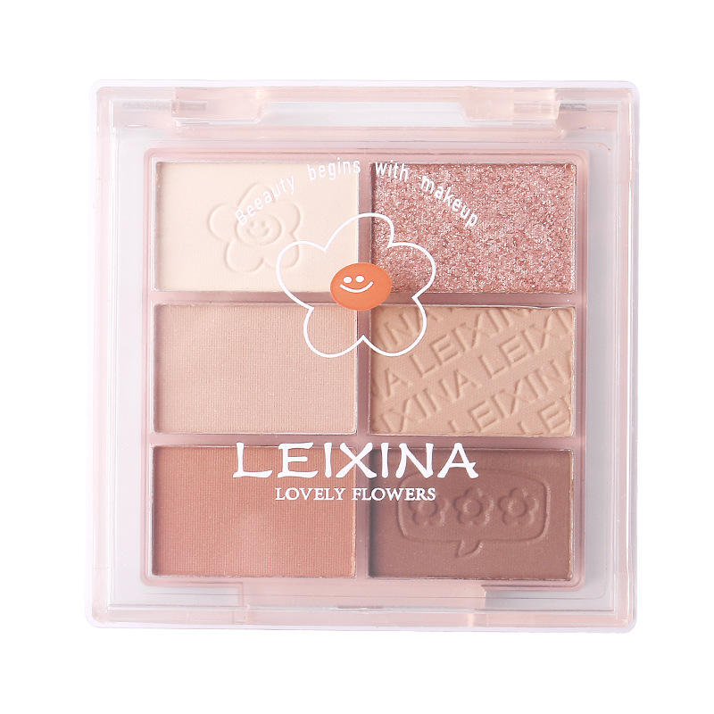 Six-color eyeshadow palette, multi-purpose, earth tones, fine glitter, matte, sugar color, soft light. Affordable makeup for students and beginners Item Picture