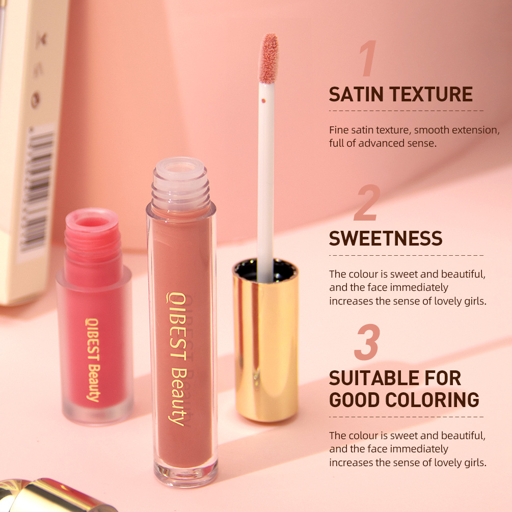QIBEST Mirror Lip Gloss Non-stick Cup, non-fading Moisturizing Lip Gloss, Long-lasting Moisture retention, Easy to color Liquid Blush set full figure