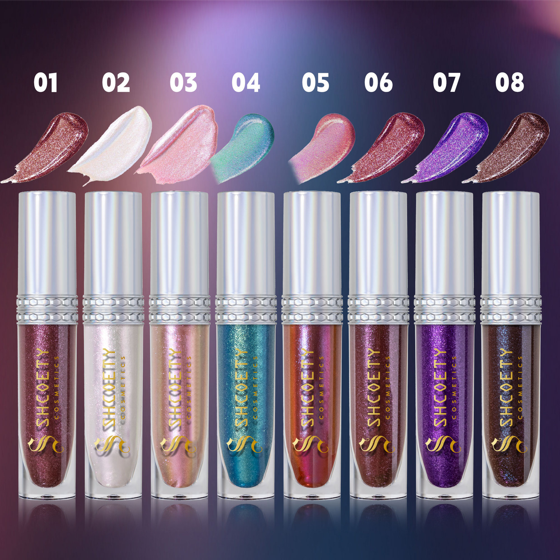 Shcoety 4-piece polarized Lip Gloss Set: Sparkling, long-lasting, easy to color, dazzling lip gloss, fine pearl glow, moisturizing lips Item Picture